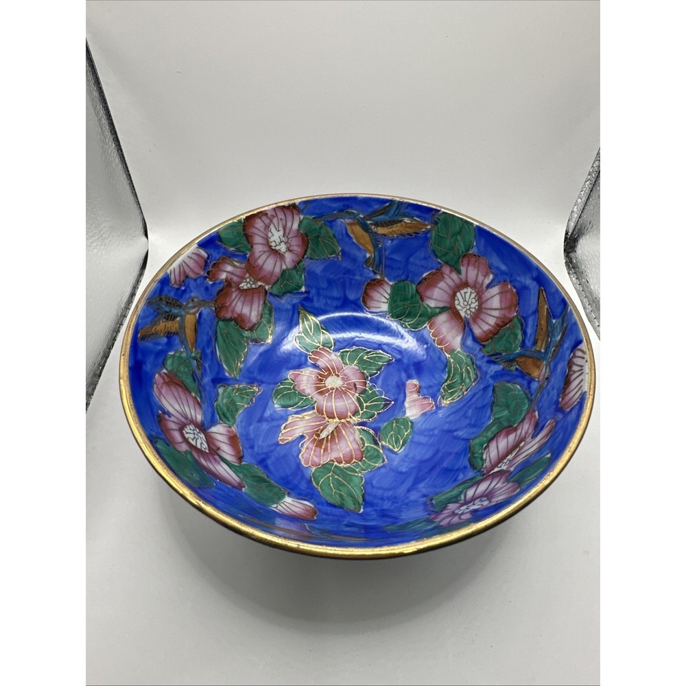 Jackson & Perkins Blue And Pink Decorative‎ Chinese Hummingbird & Floral 6" Bowl